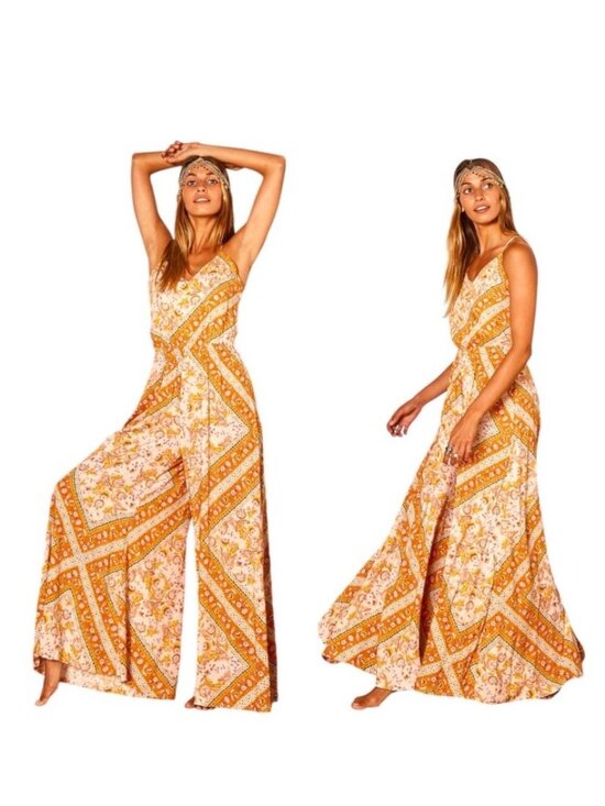 Janse Pants - NWT Jaase Bohemian Floral Wide-Leg Jumpsuit Tassels, Elastic Waist Size S
